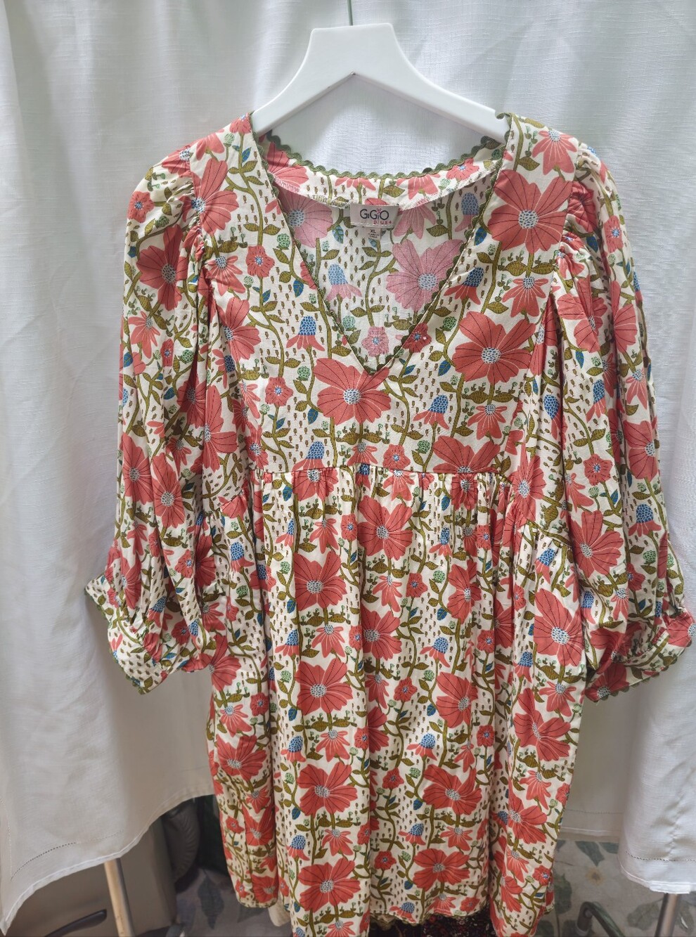 GiGiO Plus Size XL Pumpkin Orange Boho Tunic Dress Hem Ric-Rac